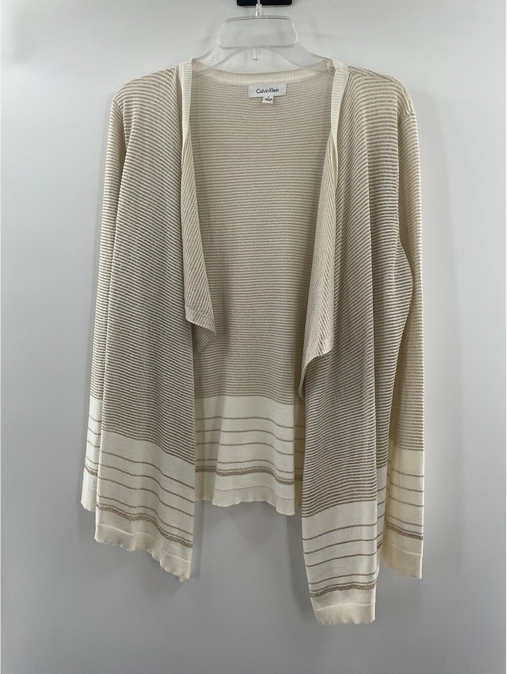 Calvin Klein women’s size large Beige And metallic Gold cardigan 091
